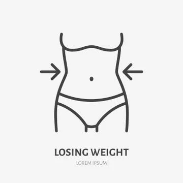 Weight loss line icon, vector pictogram of woman with slim body. Girl after diet Stock Illustration
