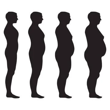 Weight loss, man vector fat body, weight loss, man overweight silhouette i... Stock Photos