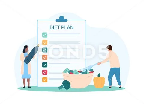 Weight loss program, diet planning with nutritionists help, tiny people eat Stock Illustration