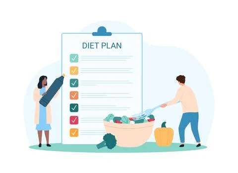 Weight loss program, diet planning with nutritionists help, tiny people eat イラスト素材
