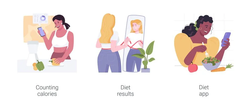 Weight loss program isolated cartoon vector illustrations set. Stock Illustration