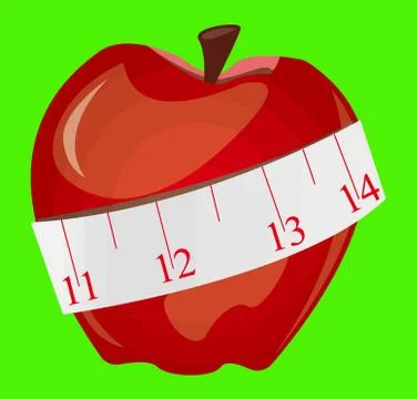 Weight loss red apple measuring tape dieting illustration Stock Illustration