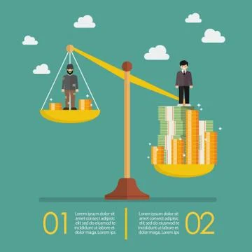 Weight scale between rich man and poor man infographic Stock Illustration