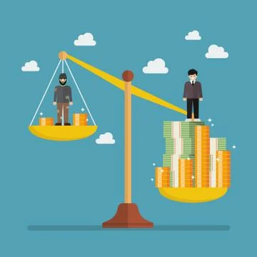 Weight scale between rich man and poor man Stock Illustration