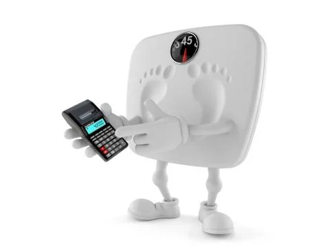 Weight scale character using calculator Stockillustratie