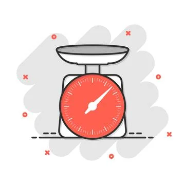 Weight scale icon in comic style. Mass measurement cartoon vector illustrat.. Stock Illustration