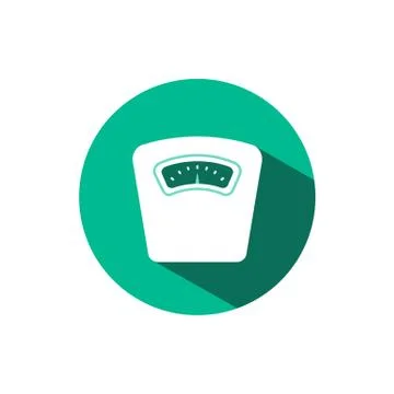 Weight scale icon with shadow on a green circle. Vector pharmacy illustration Stock Illustration
