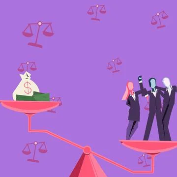 Weight scale presenting workers value over money. Colleagues achieving teamwork 스톡 일러스트
