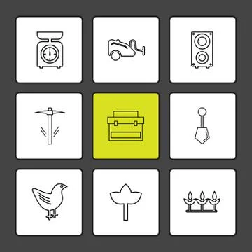 Weight , spade , speaker , hardware , tools ,labour , constructions , eps ico Stock Illustration