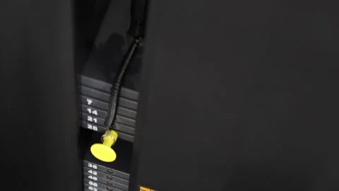Weight stack moves during resistance training Stock Footage 337346488