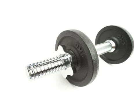Weight training exercise dumbbell on a white background Stock Photos