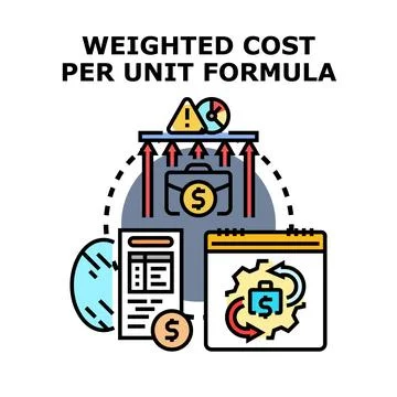 Weighted cost per unit formula calculation managing finances Stock Illustration