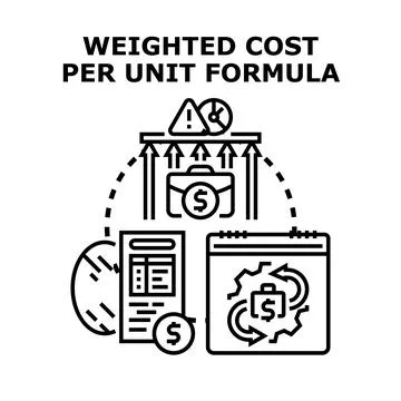 Weighted cost per unit formula calculation managing finances Stock Illustration