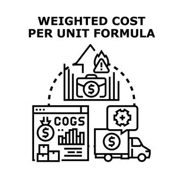 Weighted cost per unit formula computing business expenses Stock Illustration