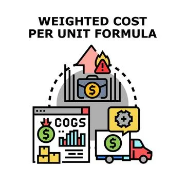 Weighted cost per unit formula computing business expenses Stock Illustration