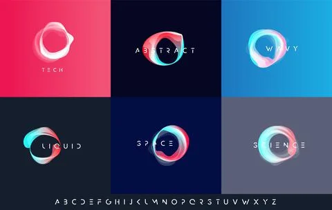 Weightlessness symbol, wavy liquid ring shape, abstract round logo set template Stock Illustration