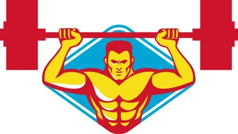 Weightlifter body builder lifting weights  retro. Stock Illustration