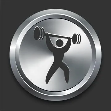 Weightlifter Icon on Metal Internet Button Stock Illustration