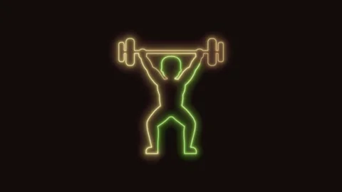 Weightlifter Icon Neon Seamless Loop 4K (Black Background) Video stock 310361550