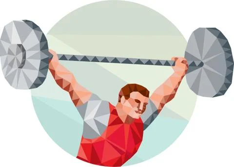 Weightlifter Lifting Barbell Circle Low Polygon Stock Illustration
