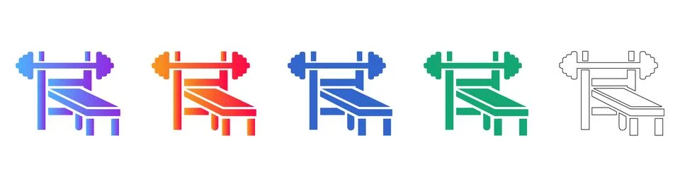 Weightlifting Bench Press Icon Set Illustrazione stock