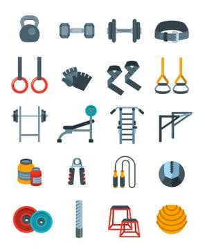 Weightlifting flat vector icons set Stock Illustration