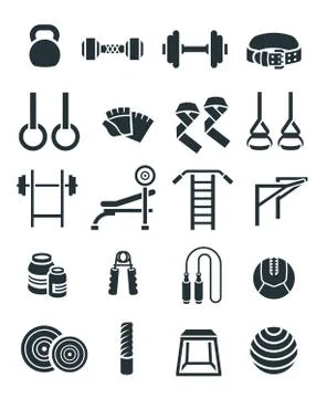 Weightlifting flat vector silhouettes icons set Stock Illustration