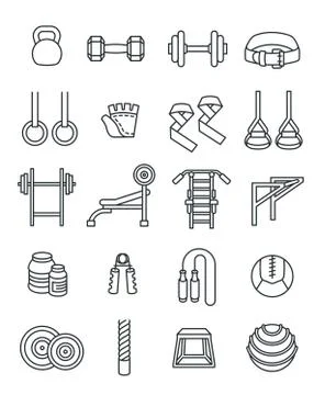 Weightlifting flat vector thin lines icons set イラスト素材