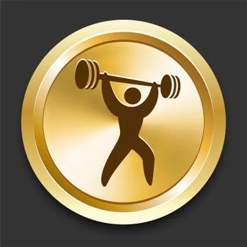 Weightlifting on Golden Internet Button Stock Illustration