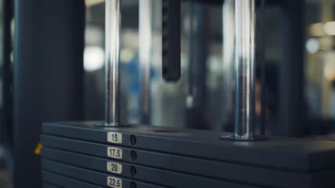 Weightlifting machine at the gym close up Stock Footage 128572359