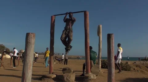 Weightlifting on the seaside of Dakar 스톡 동영상 52556374