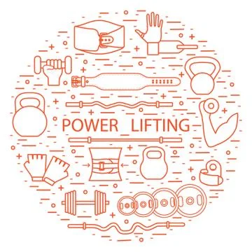 Weightlifting training objects arranged in a circle. Illustrazione stock