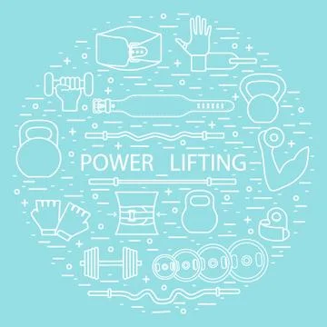 Weightlifting training objects arranged in a circle. Illustrazione stock