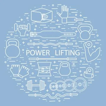 Weightlifting training objects arranged in a circle. Stock Illustration