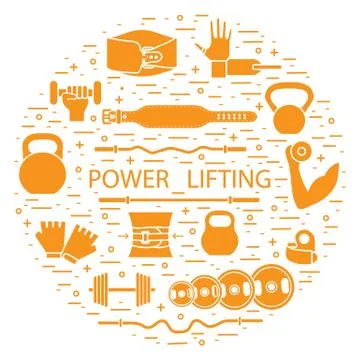 Weightlifting training objects arranged in a circle. Stock Illustration