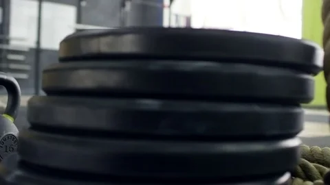 Weights in Empty Gym Stock Footage 77997142