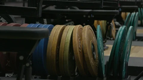 Weights in a gym Stock Footage 106588934