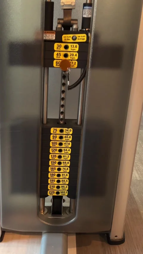 Weights rising and falling from the inner outer thigh machine weight stack Stock Footage 317333308