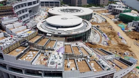 Weihai Olympic center hotel section construction - Nanhai New District, Stock Footage 233249129