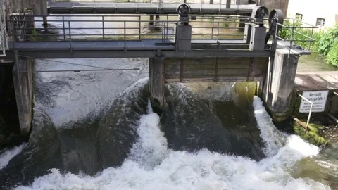 Weir of Regnitz river, Bamberg, Germany Stock Footage 78545461