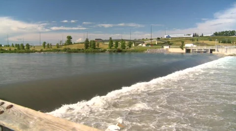 Weir on river, dangerous current, drowning machine, #2 Stock Footage