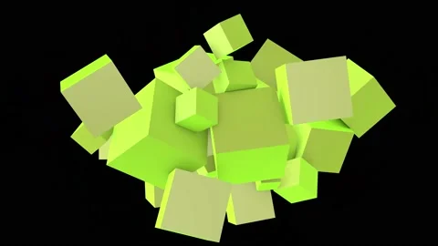 Weird 3D animation of green lizard color cubes shapes. Stock Footage 232043822