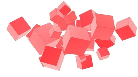 Weird 3D animation of red color cubes shapes on a white background. Stock Footage 264753845
