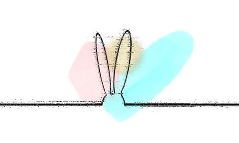 Weird abstract Easter background. Rabbit by black line and watercolor spots. Stock Illustration