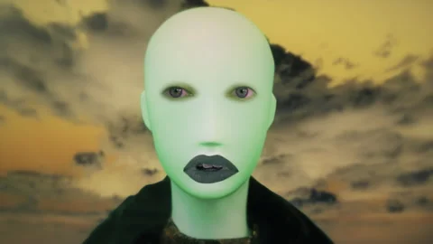 Weird Being Androgynous Alien Talking Strange Clouds Background Stock Footage 234642566
