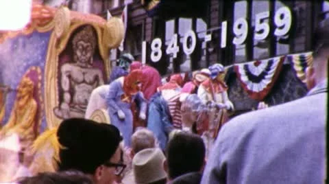 WEIRD BUDDHA PEACOCK Mardi Gras New Orleans 1950s Vintage Film Home Movie 4076 Stock Footage