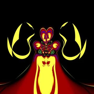 Weird psychedelic bunny. Bad night dream. Color image. Stylish red dress. Fac Stock Illustration