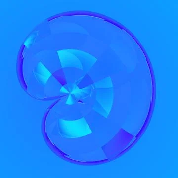 Weird transparent bean shape isolated on blue. Digital glassy render. Forms. Stock Illustration