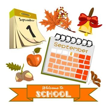 Welcom to school vector set of elements. Big educational clipart collection. Stockillustratie