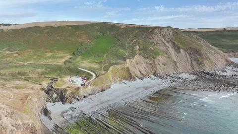 Welcombe Mouth Beach, North Devon and Cornwall Coastpath Border, Devon, England Stock Footage 342075917